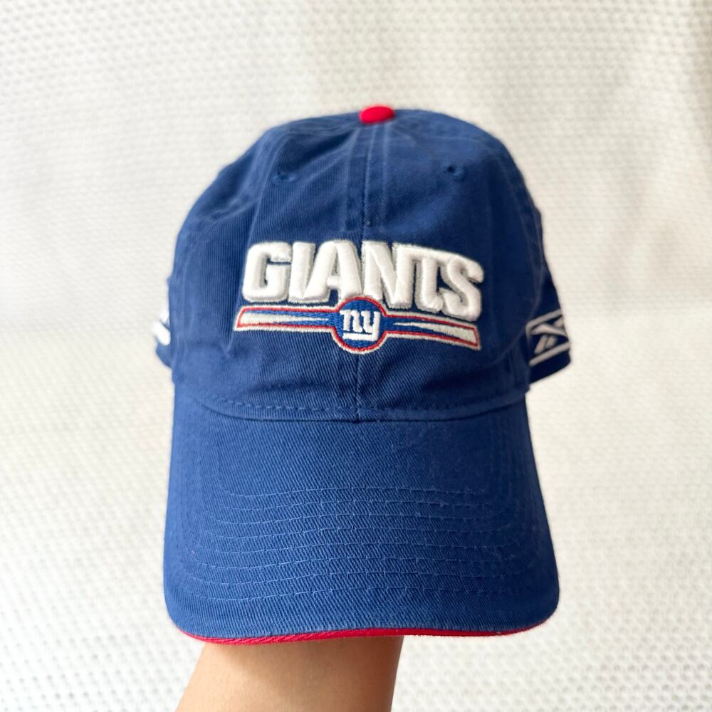 NFL Reebok Blue Vintage Y2K Embroidered Patch Spellout New York Giants Hat Cap